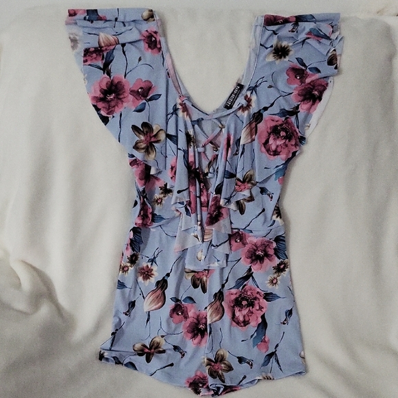 Fashion Nova Pants - Fashion Nova Blue Floral Romper